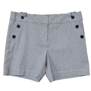 Loft THE RIVIERA SHORT Size 12 Nautical Navy Stripe Button Pockets 6” Inseam NWT